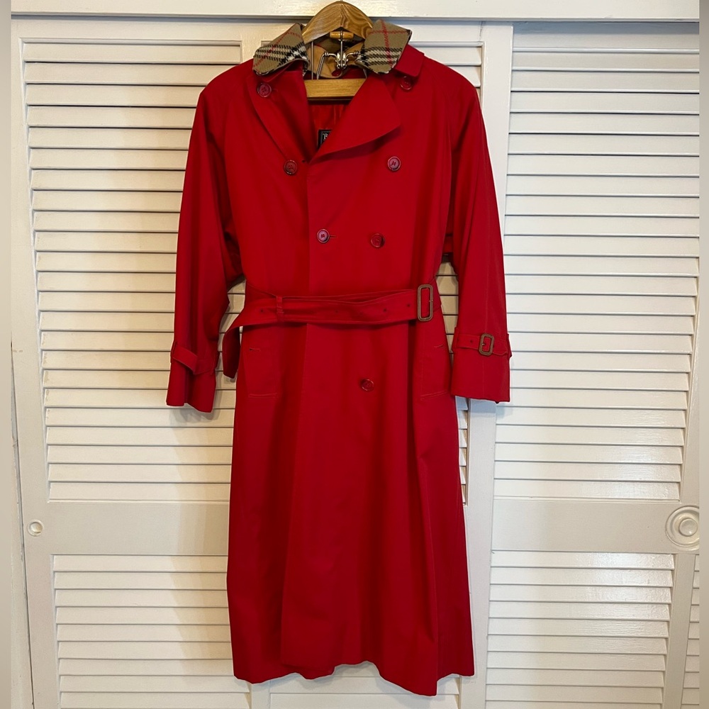 BURBERRYS Red Belted Trench Coat Womens 10 P